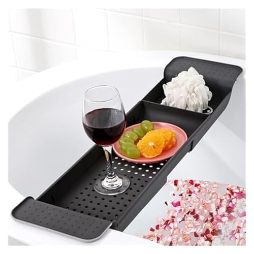 Caddy-Tablett, Badewannentablett for die Badewanne, mit ausziehbaren Seiten, multifunktionale Badewannen-Organizer-Halter for Badezimmer und Küche, Badewannenzubehör(Black) von HEYDGBBZ