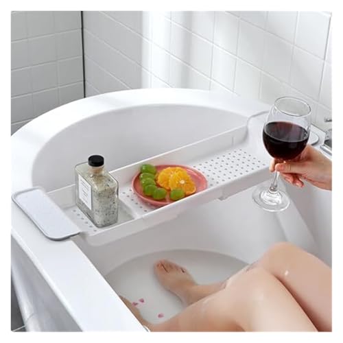 Caddy-Tablett, Badewannentablett for die Badewanne, mit ausziehbaren Seiten, multifunktionale Badewannen-Organizer-Halter for Badezimmer und Küche, Badewannenzubehör(White) von HEYDGBBZ