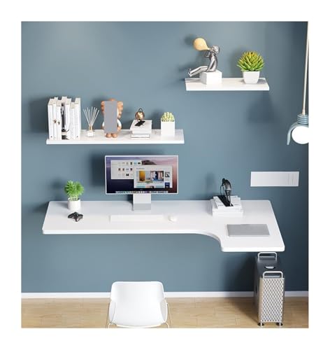 HEYDGBBZ An der Wand montierter Klapptisch, Wandmontierter Tisch im modernen Stil, Platzsparender schwebender Schreibtisch, Laptop-Klapptisch for die Arbeit mit Computer und Halterungen(White) von HEYDGBBZ