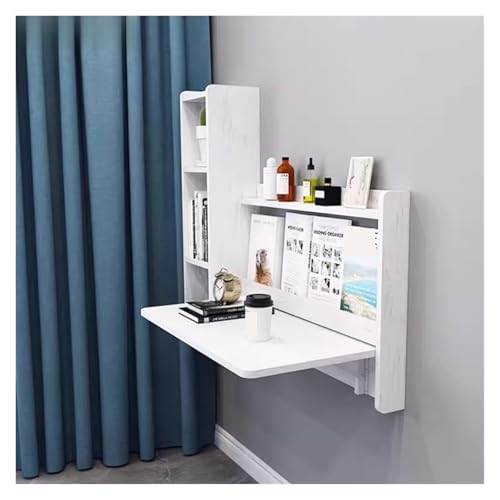 HEYDGBBZ An der Wand montierter Klapptisch, herunterklappbarer Laptop-Schreibtisch, platzsparende Arbeitsstation mit Ablageflächen, schwebender Klapp-Laptoptisch(White) von HEYDGBBZ