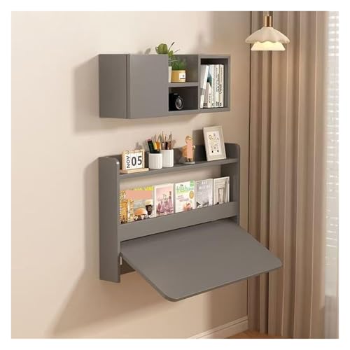 HEYDGBBZ An der Wand montierter Klapptisch, herunterklappbarer Laptop-Schreibtisch, platzsparender Tischarbeitsplatz mit Stauraum(Grey,60x46x60CM(Shelf)) von HEYDGBBZ