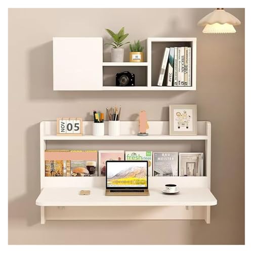 HEYDGBBZ An der Wand montierter Klapptisch, herunterklappbarer Laptop-Schreibtisch, platzsparender Tischarbeitsplatz mit Stauraum(White,60x46x60CM(Shelf)) von HEYDGBBZ