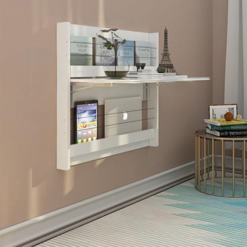 HEYDGBBZ An der Wand montierter Klapptisch, herunterklappbarer Wandschreibtisch for kleine Räume, zusammenklappbar mit Halterung for Wäscherei, Arbeitszimmer(White,80x60CM) von HEYDGBBZ