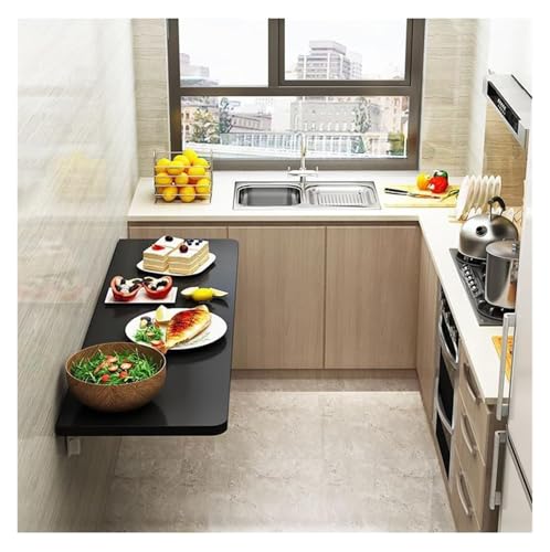 HEYDGBBZ An der Wand montierter Klapptisch, herunterklappbarer Wandschreibtisch mit Stauraum, schwebender Schreibtisch for kleine Räume, ausklappbarer Esstisch-Wäschetisch(Black,50x30CM) von HEYDGBBZ