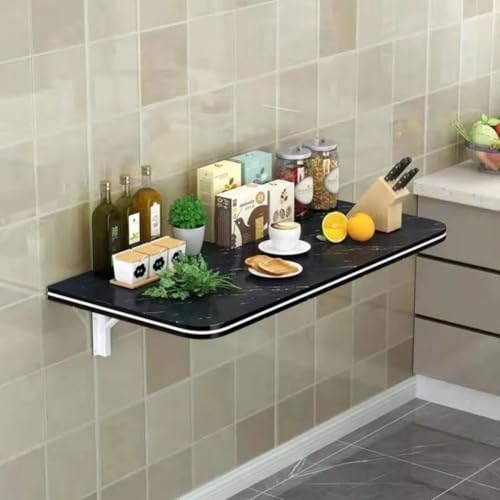 HEYDGBBZ An der Wand montierter Klapptisch, schwebender Computertisch, Faltbarer hängender Laptop-Arbeitsschreibtisch for Balkon, Wäscherei, Arbeitszimmer, Schlafzimmer(Black Marble,60x40CM) von HEYDGBBZ
