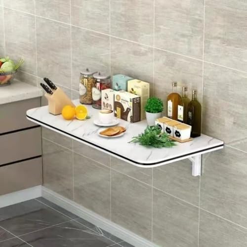 HEYDGBBZ An der Wand montierter Klapptisch, schwebender Computertisch, Faltbarer hängender Laptop-Arbeitsschreibtisch for Balkon, Wäscherei, Arbeitszimmer, Schlafzimmer(White Marble,60x25CM) von HEYDGBBZ