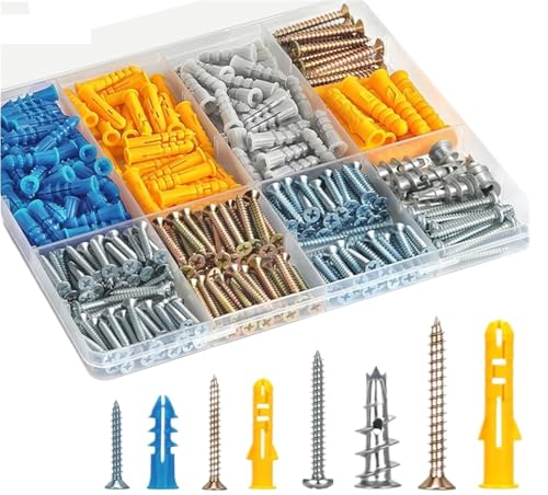 HEYDGBBZ Bilder-Aufhängeset für Wanddekor-Anker, 1 Set, Trockenbauanker und Schrauben-Kombi-Set, Zink, 5 Größen, kurz, lang, Bilder, Gardinenstangen von HEYDGBBZ