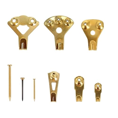 HEYDGBBZ Bilderaufhängeset für Wanddekoration, 100-teilig, Metall-Foto-/Ölgemälde-Aufhänger, Hartholzhaken mit Schraube, Möbelzubehör, Heimdekoration(Golden-5) von HEYDGBBZ