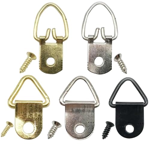 HEYDGBBZ Bilderaufhängeset für Wanddekoration, 200-teilig, dreieckig, golden, silber, schwarz, D-Ring, Ölgemälde, Spiegelrahmenaufhänger, Kunstwerk, Fotohaken mit Schraube(D Black 13x23mm) von HEYDGBBZ