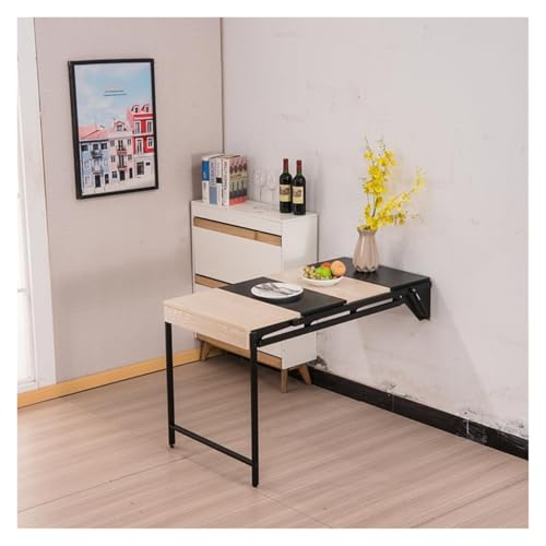 HEYDGBBZ Wandklapptisch, Multifunktionaler Schreibtisch und Regal, Esstische mit Ablage, for kleine Räume(Black+Maple) von HEYDGBBZ