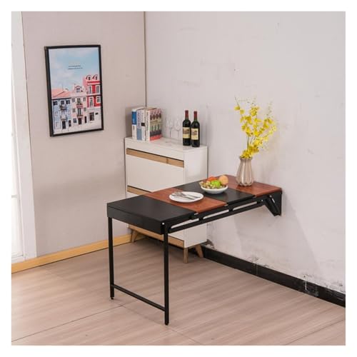 HEYDGBBZ Wandklapptisch, Multifunktionaler Schreibtisch und Regal, Esstische mit Ablage, for kleine Räume(Black+Walnut) von HEYDGBBZ