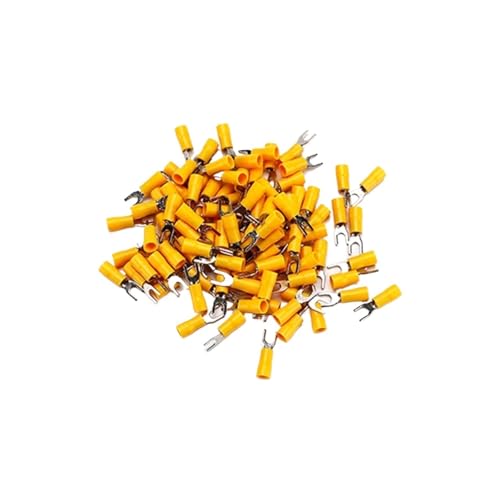 Isolierte Crimp-Flachstecker, Drahtverbinder, 200-teiliges U-Typ-Steckverbinder-Kit, Gabel-Elektroanschluss SV3.5-6 für Anschließen verschiedener Kabel und Drähte(Yellow) von HEYDGBBZ