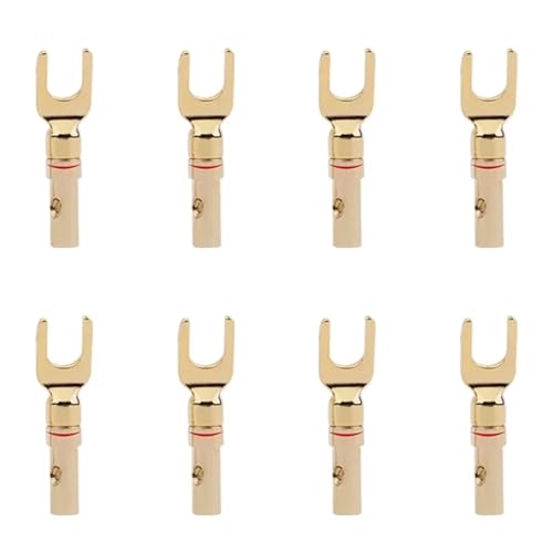 Isolierte Crimp-Flachstecker, Kabelverbinder, 10 Stück, Y-Spaten-Lautsprecherstecker, Messing, vergoldet und versilbert, Stecker, Audio-Schraubgabeladapter für(Red) von HEYDGBBZ