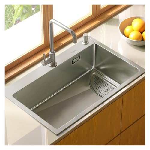 Tragbare Spüle, 304 Edelstahl gebürstet Küchenspüle Spülbecken Eckablauf Großflächenfilter Doppelfilter Glatte Entwässerung(Silver*a,75 * 45cm) von HEYDGBBZ