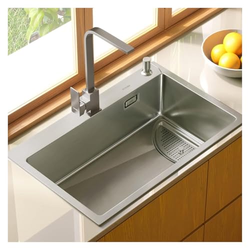 Tragbare Spüle, 304 Edelstahl gebürstet Küchenspüle Spülbecken Eckablauf Großflächenfilter Doppelfilter Glatte Entwässerung(Silver*b,75 * 45cm) von HEYDGBBZ