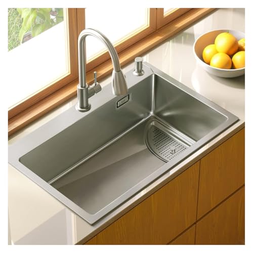 Tragbare Spüle, 304 Edelstahl gebürstet Küchenspüle Spülbecken Eckablauf Großflächenfilter Doppelfilter Glatte Entwässerung(Silver*c,68 * 45cm) von HEYDGBBZ