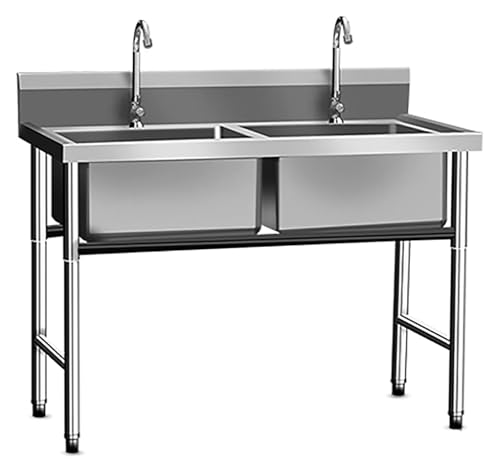 Tragbare Spüle, Edelstahl-Spülbecken, Restaurant-Gastronomie-Industrie-Küchenspüle mit Wasserhahn, for Zimmer, Garage, Keller, Wäscherei, Hauswirtschaftsraum(120X60X80CM) von HEYDGBBZ