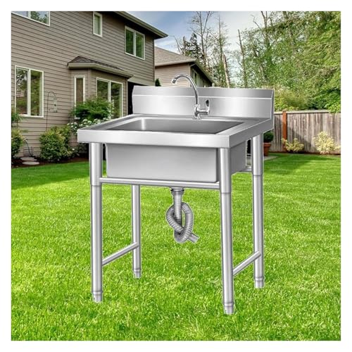 Tragbare Spüle, Küchenspüle, Wäschespüle, Einzelbecken, freistehende mit Wasserhahn und Abfluss for die Waschküche in Garage, Restaurant(70x70x80cm) von HEYDGBBZ