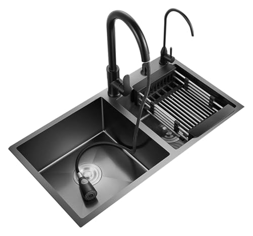 Tragbare Spüle, Küchenspüle Edelstahl Doppelspüle Ausziehbarer Wasserhahn Wasserreiniger Verschiedene Größen(75 * 40 * 20cm) von HEYDGBBZ