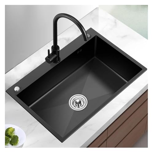Tragbare Spüle, Küchenspüle aus Edelstahl 304, Einzelbecken-Nano-Rv-Spüle mit Wasserhahn und Abflussset, ideal for Kochen zu Hause, Top-Mount-Installation(Black a,60x45x20cm) von HEYDGBBZ