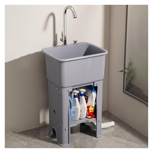 Tragbare Spüle, freistehende aus Kunststoff, gewerbliche Waschküche, Mehrzweckspüle mit Wasserhahn und Ablageflächen, Küchenspüle for die Garage, Restaurantküche(Grey,40x40x76.5cm) von HEYDGBBZ
