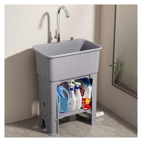 Tragbare Spüle, freistehende aus Kunststoff, gewerbliche Waschküche, Mehrzweckspüle mit Wasserhahn und Ablageflächen, Küchenspüle for die Garage, Restaurantküche(Grey,40x60x76.5cm) von HEYDGBBZ