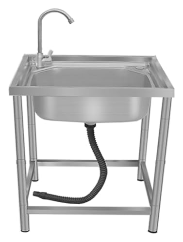 Tragbare Spüle, freistehendes Camping-Einzelbecken, Edelstahl-Einzelbecken mit Abtropffläche und Wasserhahn for Garagen im Freien, gewerbliche Restaurants(Hot and Cold Faucet,65x50x75cm) von HEYDGBBZ