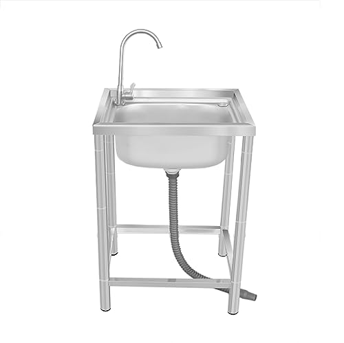 Tragbare Spüle, freistehendes Camping-Einzelbecken, Edelstahl-Einzelbecken mit Abtropffläche und Wasserhahn for Garagen im Freien, gewerbliche Restaurants(Single Cold Faucet,55x45x75cm) von HEYDGBBZ