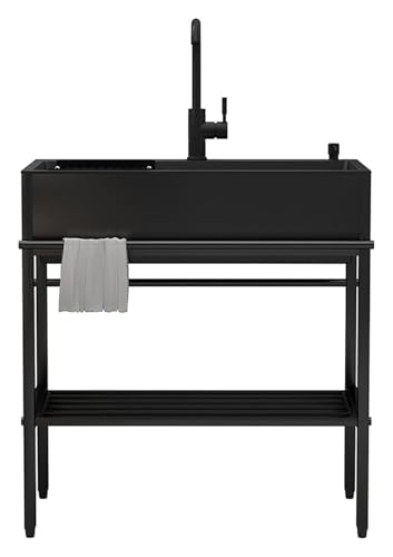 Tragbare Spüle, schwarze Küchenspüle, freistehende aus Edelstahl, Küchenspülen-Set for gewerbliche Restaurants mit Wasserhahn und Abtropffläche, for Zimmer, Garage, Keller(100x45x86cm) von HEYDGBBZ