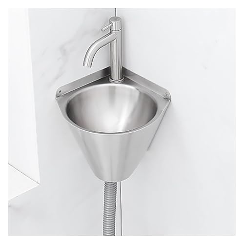 Tragbares Waschbecken, Eckwaschbecken zur Wandmontage, dreieckiges aus Edelstahl, Badezimmerwaschbecken, mit Wasserhahn und Abtropffläche, for die Garage(21.5x32.5x21cm) von HEYDGBBZ