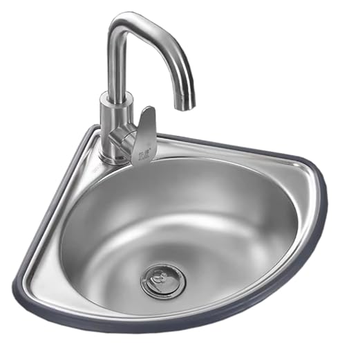 Tragbares Waschbecken, kleines an der Wand montiertes Badezimmerwaschbecken, Edelstahl-Einzelbecken-Waschbecken for den Außenbereich, Spülbeckenkantenschutz, mit Wasserhahn und Abfluss von HEYDGBBZ