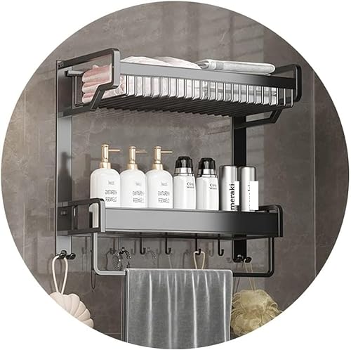 Wandgehäuse mit Eckenlagerung 2-stufiges Badezimmerregal, wandmontierter Aluminium-Duschkorb mit Handtuchhalter und abnehmbarem Haken zur Aufbewahrung von Toilettenartikeln (Größe: 57 x 22 x 42 cm) (G von HEYDGBBZ