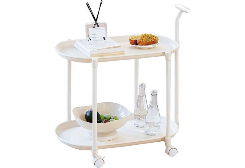 HEYHIPPO Beistelltisch Beistelltisch mit Rollen, 2 Ebenen, Weiß, mobiler Sofatisch Kunststoff (Mobiler Beistelltisch mit Griff, ideal für kleine Räume, Sofa & Büro), Wohnzimmer-Couchtisch, platzsparend 0,13 Quadratmeter, 60×66×41 cm von HEYHIPPO