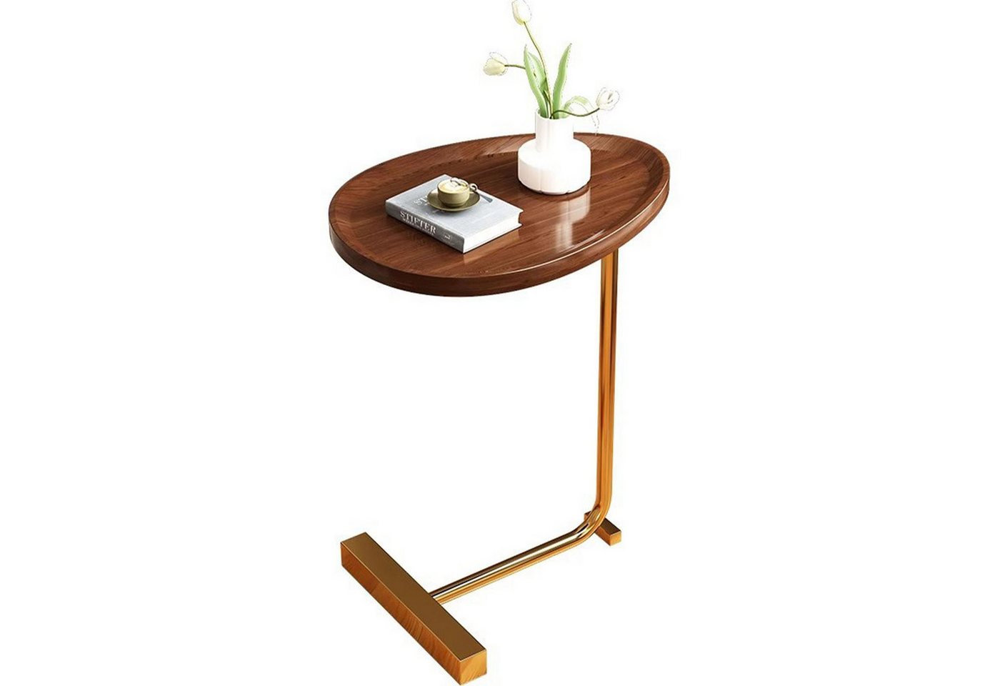 HEYHIPPO Beistelltisch C-Beistelltisch mit Holzplatte und Metallgestell, Sofatisch 60 cm hoch (Eleganter Sofatisch Walnuss Gold,Beistelltisch für Wohnzimmer und Bett), Moderner Einschub-Couchtisch, platzsparender Beistelltisch 30×45 cm von HEYHIPPO