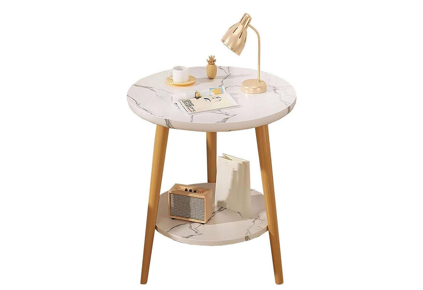 HEYHIPPO Beistelltisch Warmweißer doppelschichtiger Couchtisch aus Holz kleiner Beistelltisch (Rutschfest, nur 0,28 m² Fläche, stabile Dreiecksstruktur, Ein Tisch), Moderner kleiner Nachttisch, Couchtisch, einfache Montage,50×50×60 cm von HEYHIPPO