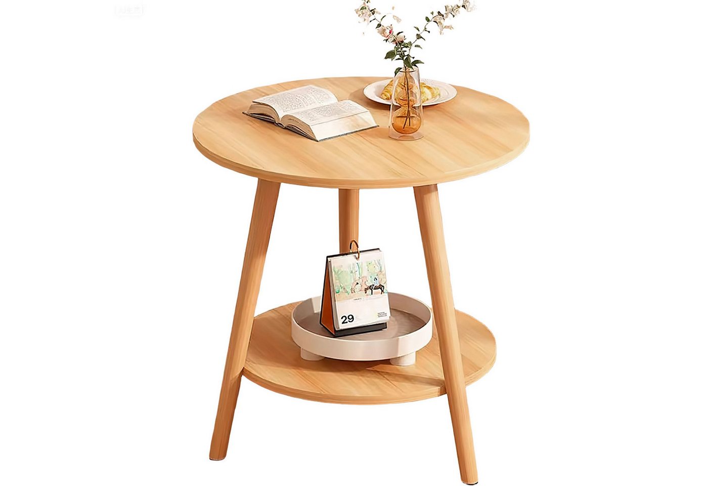 HEYHIPPO Beistelltisch Warmweißer doppelschichtiger Couchtisch aus Holz kleiner Beistelltisch (Rutschfest, nur 0,28 m² Fläche, stabile Dreiecksstruktur, Ein Tisch), Moderner kleiner Nachttisch, Couchtisch, einfache Montage,50×50×60 cm von HEYHIPPO