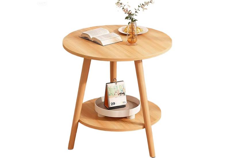 HEYHIPPO Beistelltisch Warmweißer doppelschichtiger Couchtisch aus Holz kleiner Beistelltisch (Rutschfest, nur 0,28 m² Fläche, stabile Dreiecksstruktur, Ein Tisch), Moderner kleiner Nachttisch, Couchtisch, einfache Montage,50×50×60 cm von HEYHIPPO