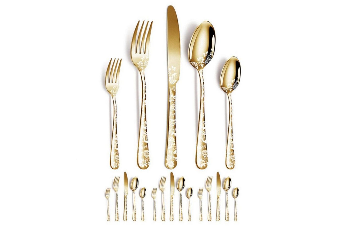 HEYHIPPO Besteck-Set Gemustertes Edelstahlgeschirr, 20-teiliges Set, Western-Steakmesser-, 4 Tafelmesser,4 Tafelgabeln,4 Tafellöffel,4 Teelöffel,4 Dessertgabeln von HEYHIPPO