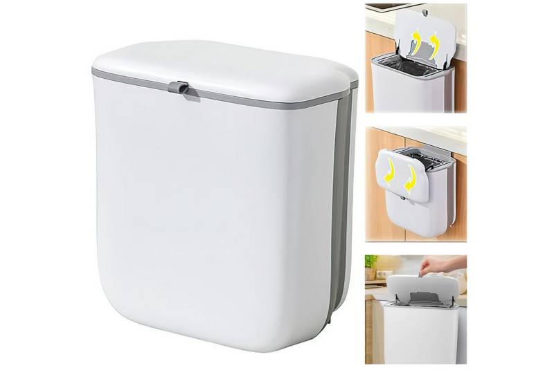 HEYHIPPO Biomülleimer Küchenkompostbehälter, faltbarer hängender Badezimmer-Mülleimer Weiß, 9 Liter Schiebedeckel,28x16,5x29,5cm (L x B x H), Camping-Mülleimer von HEYHIPPO