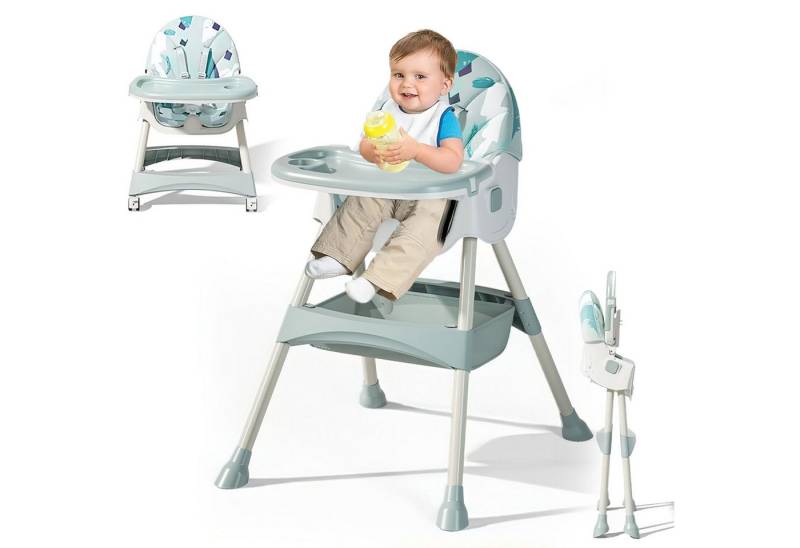 HEYHIPPO Kinderklappstuhl Hochstuhl Babys ab 6 Monaten Klappbarer Esszimmerstuhl mit Esstablett (Geeignet für Babys im Alter von 0–6 Jahren. 91 × 75 × 63 cm), Kindersitz verstellbarer Rückenlehne,abnehmbar und herausnehmbar,grün von HEYHIPPO