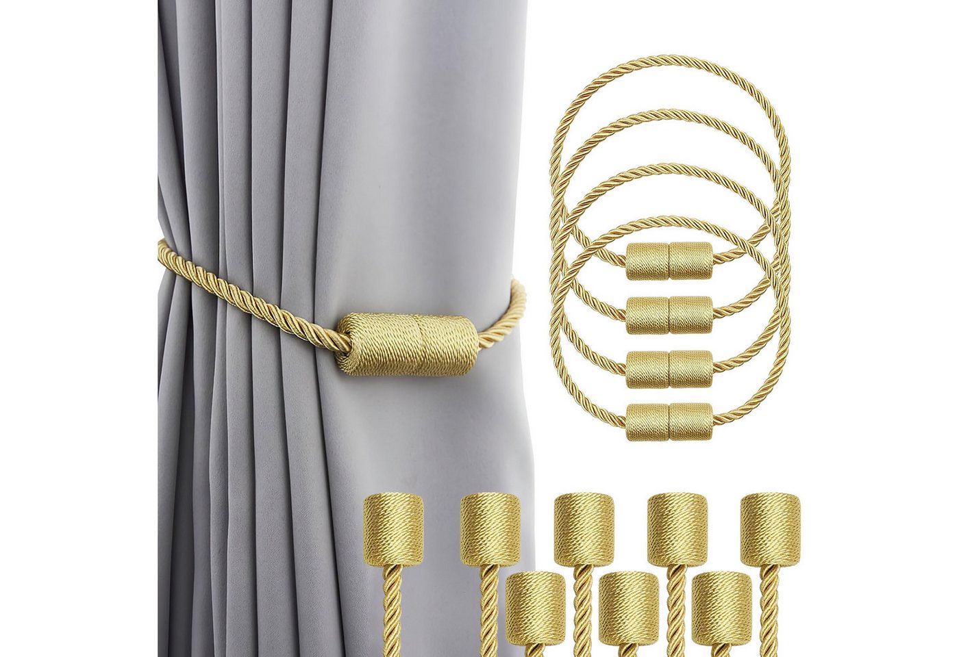 HEYHIPPO Magnethalter für Gardinen Magnetische Vorhanghalter 4er-Set, elegante Raffhalter ohne Bohren, (Magnetische Vorhangschnalle,47 cm lang,keine Installation erforderlich), Vorhang Raffhalter mit Magnet, einfache Handhabung & fester Halt von HEYHIPPO