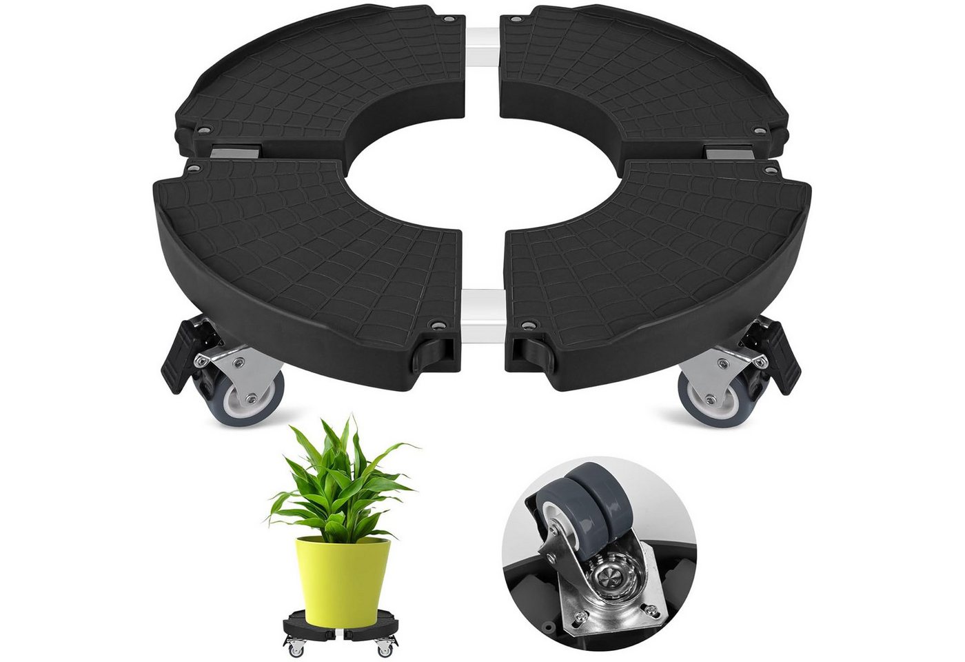 HEYHIPPO Rollbrett Verstellbarer Pflanzenroller 40–48 cm mit Rollen für Blumentöpfe, (Verstellbarer Pflanzenständer mit Rollen für Garten,Balkon & Innenraum), Einziehbarer und beweglicher runder Blumentopfsockel, Tragkraft 150kg von HEYHIPPO