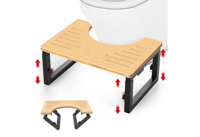 HEYHIPPO Tritthocker Klappbarer Toilettenhocker Höhenverstellbarer Fußhocker Holzfarbe (Stabiler und tragbarer Toilettentritthocker mit geringem Platzbedarf, Ein Tritthocker), Rutschfester Fußhocker für Erwachsene und Kinder aus Bambus von HEYHIPPO