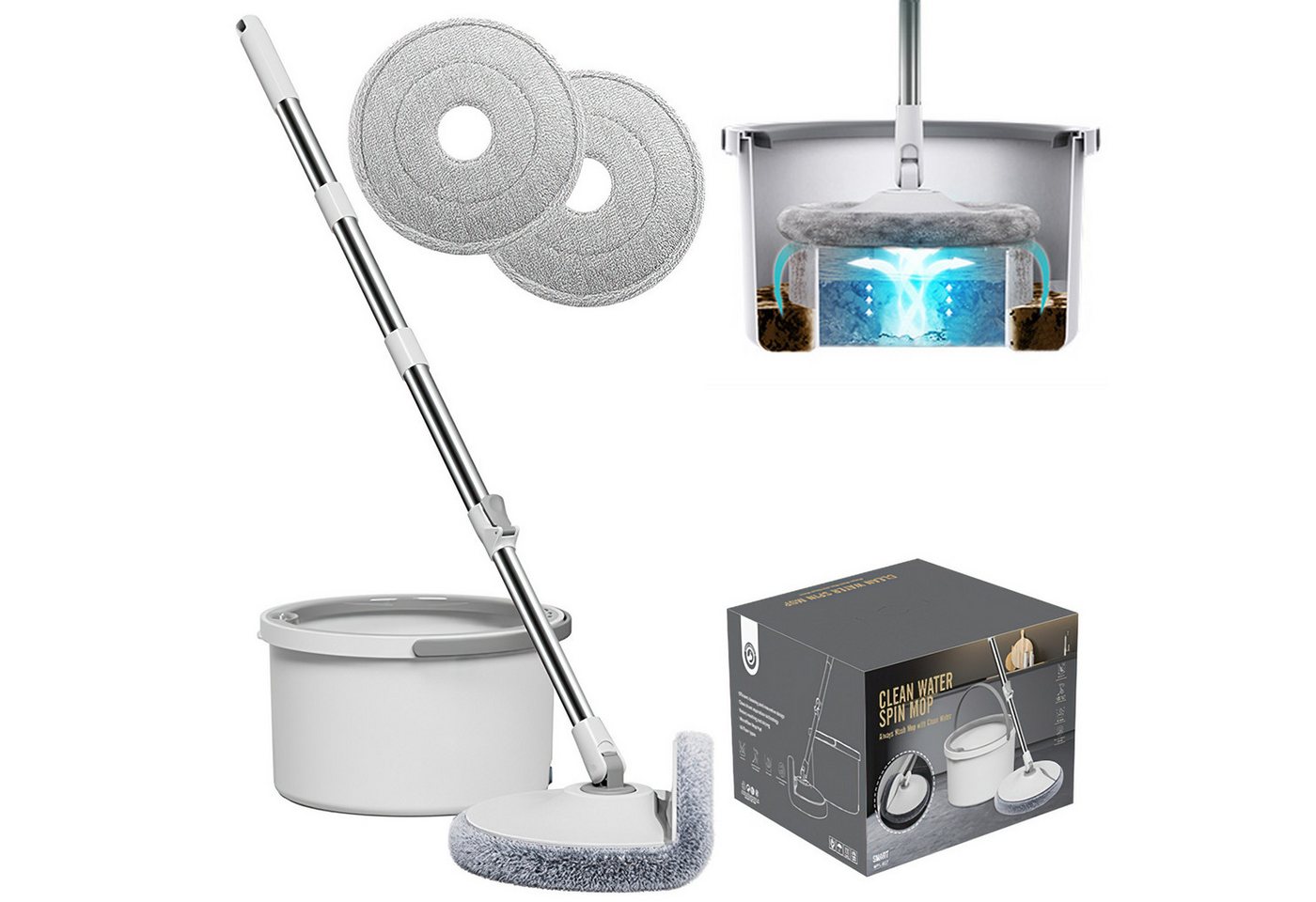 HEYHIPPO Wischmopp Bodenreinigungsset für den Haushalt mit Schleudermopp und Putzeimer, Trennung von sauber und schmutzig, nass und trocken, Länge einstellbar HEYHIPPO Wischmopp Bodenreinigungsset für den Haushalt mit Schleudermopp und Putzeimer, Trennung von sauber und schmutzig, nass und trocken, Länge einstellbar von HEYHIPPO