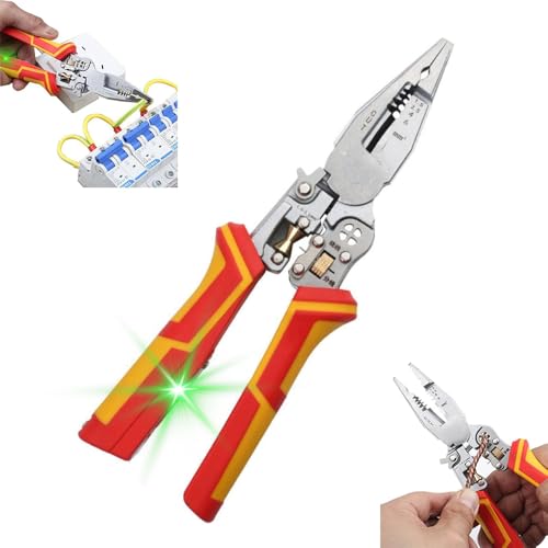 Abisolierzange mit Strommessfunktion, 9 in 1 Zange Elektriker, Multifunktionszange für Elektriker, Multifunktionale Abisolierzange, Spannungsprüfer Zange Kabelschere zum Abisolieren,Wickeln,Spalten von HEYIDAMAI