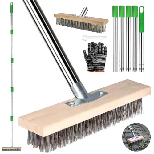 Drahtbesen mit Stiel 190cm, Drahtbesen zur Moosentfernung mit Stiel, Stahlbesen für Unkraut, Drahtbesen Bürste 30cm, Stahldrahtbesen, für Moos, Terrasse, Deck, Garten von HEYIDAMAI