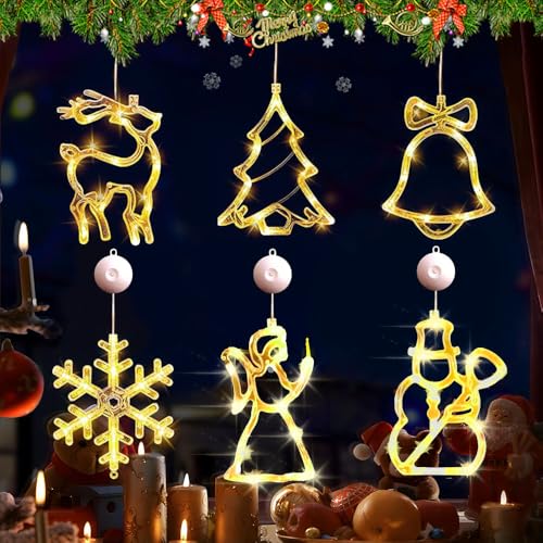 LED Weihnachten Lichter Mit Saugnapf - 6 Stück Fensterlicht, Hängend Weihnachtsbeleuchtung, Deko Vorhang Licht Batteriebetrieben für Fensterdeko von HEYIDAMAI