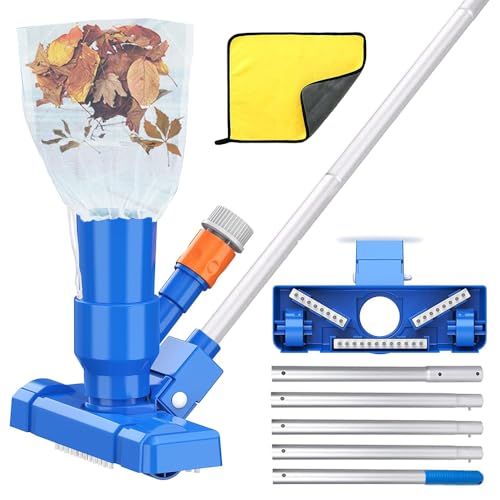 Poolsauger Staubsauger, Pool Boden Reinigung 180cm, Poolsauger Bodensauger mit 5 Abnehmbare Verstärkung Aluminiumstange & Putztuch, Pool Reinigung Bodensauger, Poolsauger für Gartenschlauch von HEYIDAMAI