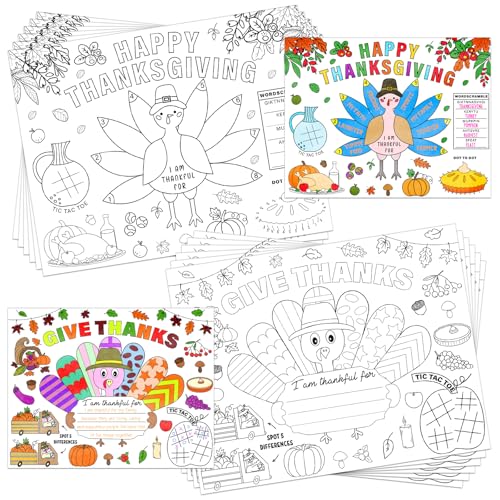 HEYINSHEN Tischsets zum Ausmalen für Kinder, 16 Stück, Herbst-Papier-Tischsets für Kinder zum Ausmalen, Thanksgiving-Papier-Tischmatten für dankbare Bastelaktivitäten, Thanksgiving, Party HEYINSHEN Tischsets zum Ausmalen für Kinder, 16 Stück, Herbst-Papier-Tischsets für Kinder zum Ausmalen, Thanksgiving-Papier-Tischmatten für dankbare Bastelaktivitäten, Thanksgiving, Party von HEYINSHEN
