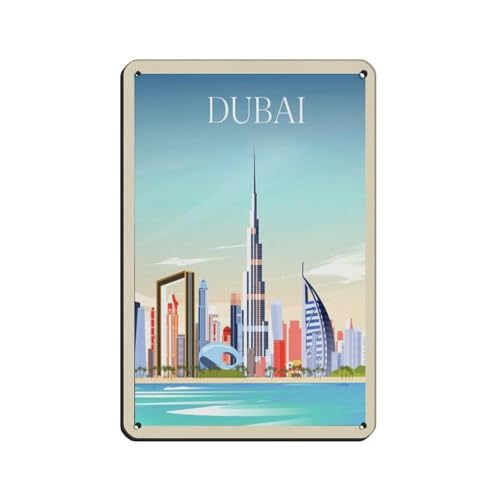 HEYKYY Dubai Vintage Retro Reiseposter Blechschild Vintage Metall Pub Club Cafe Bar Home Wandkunst Dekoration Poster Retro-Stil 20 x 30 cm von HEYKYY